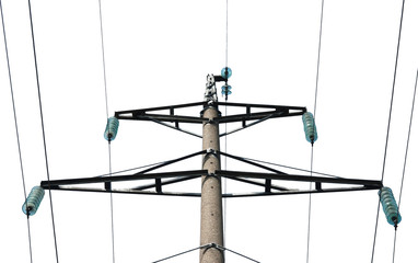 High voltage power pole  isolated on white background