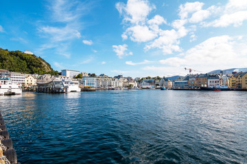 Fototapeta na wymiar Cruise ships in harbor Alesund city. Norway