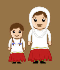 Cartoon Desi Woman with Her Daughter