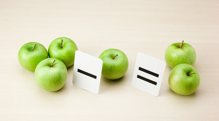 School card and apple with math problems