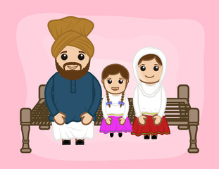Cartoon Jaat Happy Indian Family