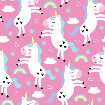 Seamless Cute Unicorn Pattern Vector Illustration