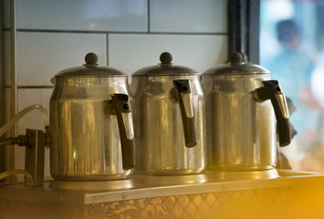 Boiling Tea Kettles At Restaurant