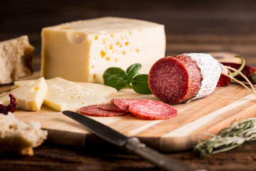 Dry salami or sausage with cheese