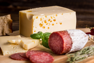 Dry salami or sausage with cheese