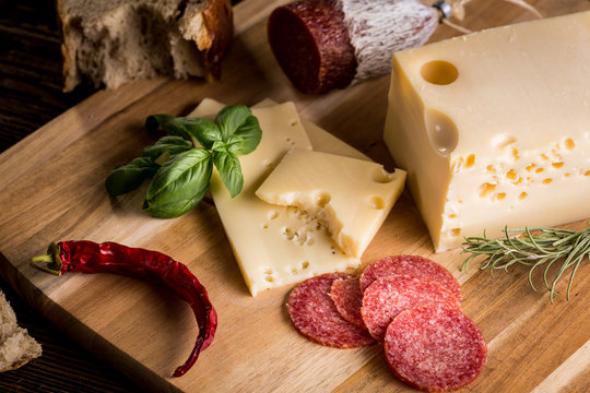 Dry salami or sausage with cheese
