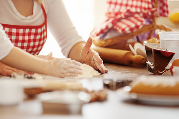 Happy Family in the Kitchen. Mother and Daughter Backing Cakes.