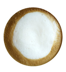 Top of coffee latte isolated on white background with clipping path.