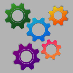 5 multi-colored cogs