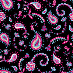 Watercolor abstract ethnic ornate elements seamless pattern