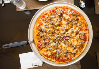 gourmet style pork sisig pizza