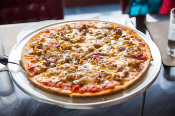 gourmet style pork sisig pizza