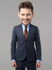 Happy elegant men with big head