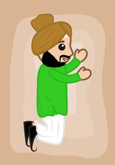 Jumping Cartoon Sardar Character