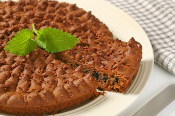 sliced chocolate cake