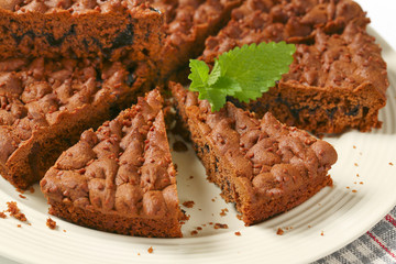 sliced chocolate cake