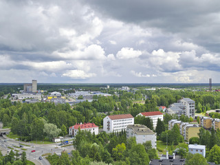 View over town of Sein&auml;joki in Finland. Green urban landscape.