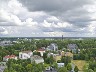 View over town of Sein&auml;joki in Finland. Green urban landscape.