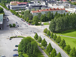 View over town of Sein&auml;joki in Finland. Green urban landscape.