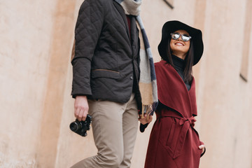 man with vintage camera and woman