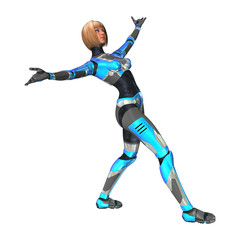 3D Rendering Female Robot on White