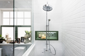Interior of modern shower head in bathroom at home.Modern design of bathroom.