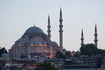 Fototapeta na wymiar Evening view of Suleimanie mosque , Istanbul