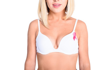 Obraz premium woman in bra with pink ribbon