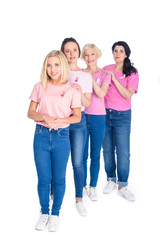 Obraz premium women in pink t-shirts with ribbons
