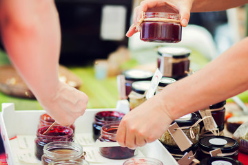 A honey and jam in the jar at the market