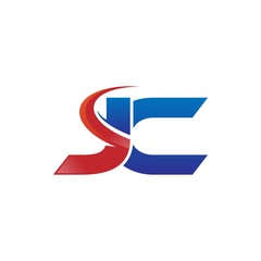 modern vector initial letters logo swoosh jc red blue