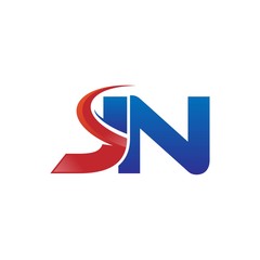 modern vector initial letters logo swoosh jn red blue