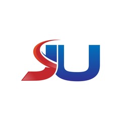 modern vector initial letters logo swoosh ju red blue