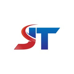 modern vector initial letters logo swoosh jt red blue