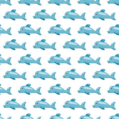 Dolphins vector seamless pattern. Childrens pattern for printing on fabric and wrapping paper.