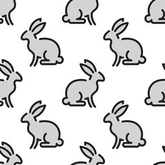 Seamless pattern with rabbit outline, farm animal isolated on a white background. Vector kids pattern silhouette of a rabbit, which can be used for printing, textiles and children clothing.