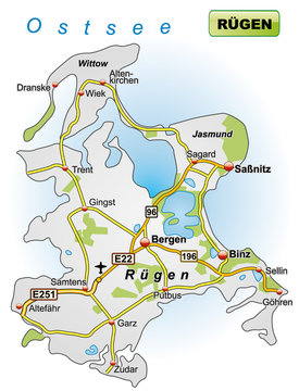Insel Rügen mit Verkehrsnetz