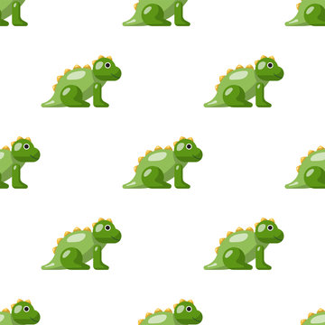 Vector seamless pattern on which are painted the dinosaur. Childrens pattern toy dinosaur isolated on white background