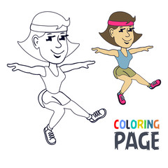 coloring page with woman gymnastic cartoon