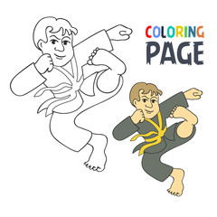 coloring page with karate martial art player cartoon