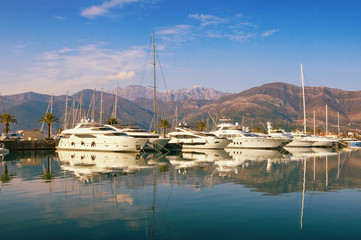 Porto Montenegro - yacht marina in the Adriatic. Bay of Kotor, Tivat town, Montenegro
