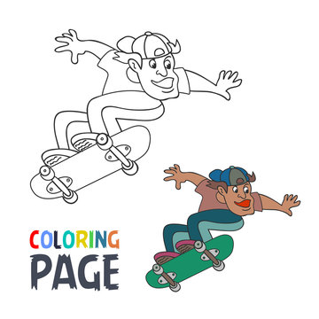 coloring page with skateboard player cartoon