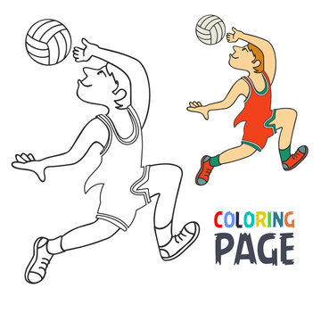 coloring page with volley ball player cartoon