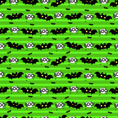 Abstract seamless pattern for girls or boys. Creative vector background with bat, cloud boo, halloween. Funny wallpaper for textile and fabric. Fashion style. Colorful bright picture for children.