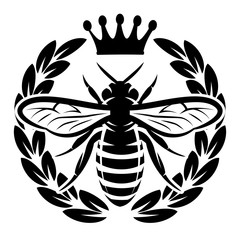 Vector monochrome pattern with flying bee and crown