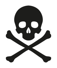Black vector skull with crossbones icon - pirate sign, danger warning, poison