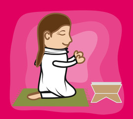 Cartoon Punjabi Woman Praying Vector