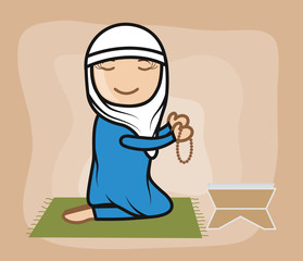 Cartoon Muslim Lady Praying Vector