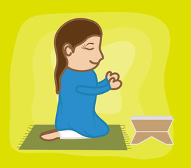Cartoon Woman Praying Vector