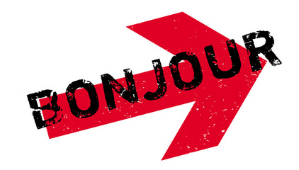 Bonjour rubber stamp. Grunge design with dust scratches. Effects can be easily removed for a clean, crisp look. Color is easily changed. © lkeskinen